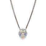 Rainbow Feathered Crystal Burst Pendant Statement Necklace 